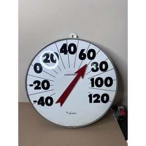 Vintage Tradition USA Large Round Wall Thermometer 18 Inch White Red Retro